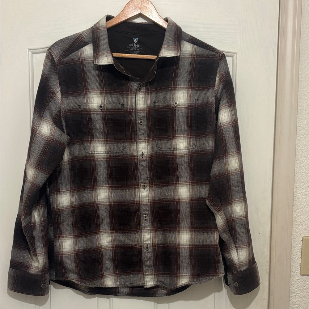 Kuhl Brown and White Mens Flannel Shirt Medium excellent condition